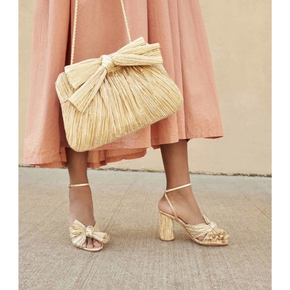 Loeffler Randall Camellia Knotted Lamé Sandals. Size 6